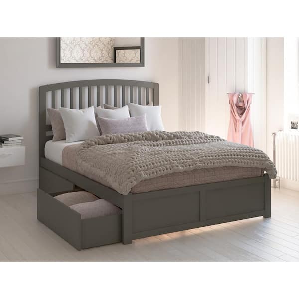 AFI Richmond Grey Queen Solid Wood Storage Platform Bed with Flat Panel Foot Board and 2 Bed Drawers