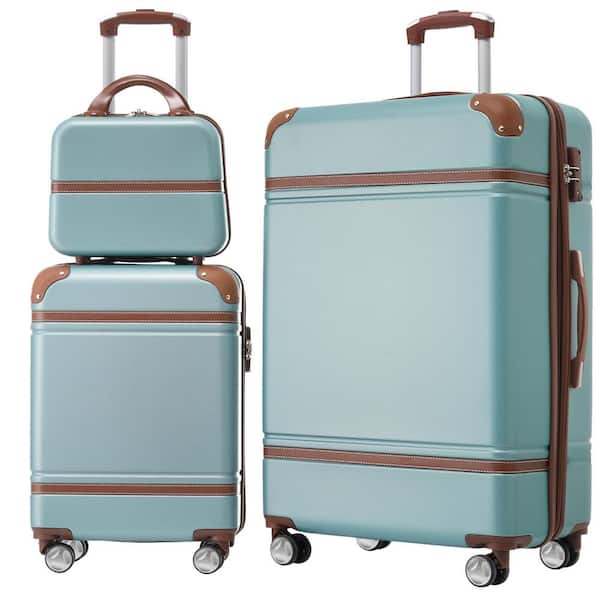 Merax Green Lightweight 3-Piece Expandable ABS Hardshell Spinner 20" + 28" Luggage Set with Cosmetic Case, 3-digital TSA Lock