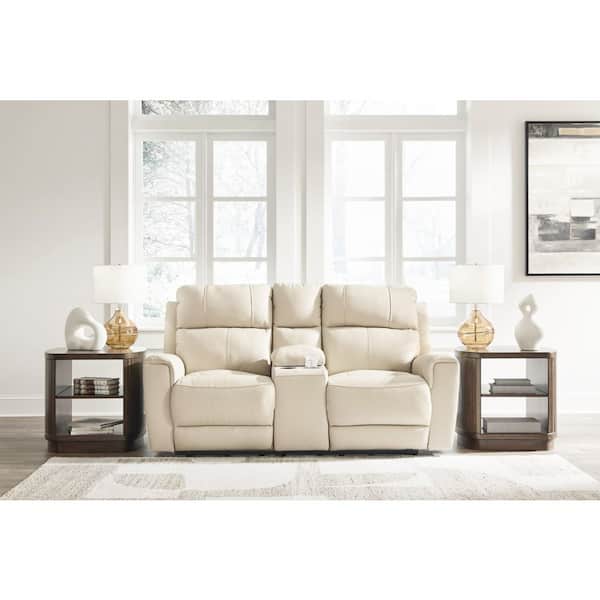 Dahlmoore 76 in. Solid Leather Match 2-Seater Power Reclining Loveseat with USB Ports, Cup Holders and Console in Beige