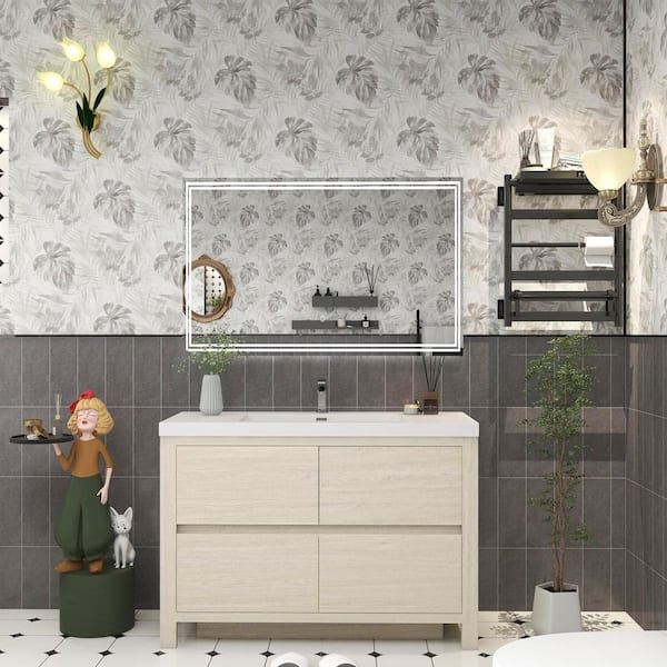 Louis 47 in. W x 20 in. D x 35 in. H Single Sink Freestanding Bath Vanity in Light Wood with White Acrylic Top