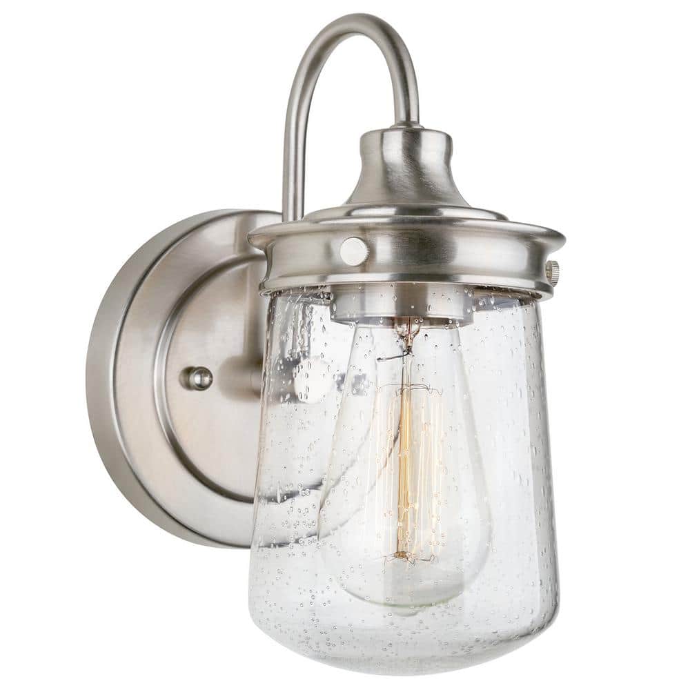 Mason 10" Brushed Nickel Industrial Wall Sconce with Clear Seeded Glass Shade