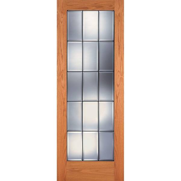Feather River Doors 30 in. x 80 in. 15 Lite Unfinished Oak Clear Bevel Patina Woodgrain Interior Door Slab
