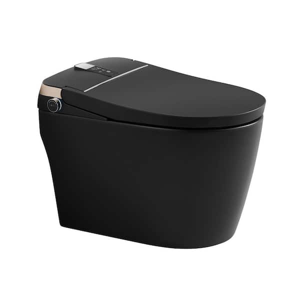Electric Smart Toilet Bidet Elongated 1.28 GPF with Heated Seat Drying, Night Light, remote control function in Black