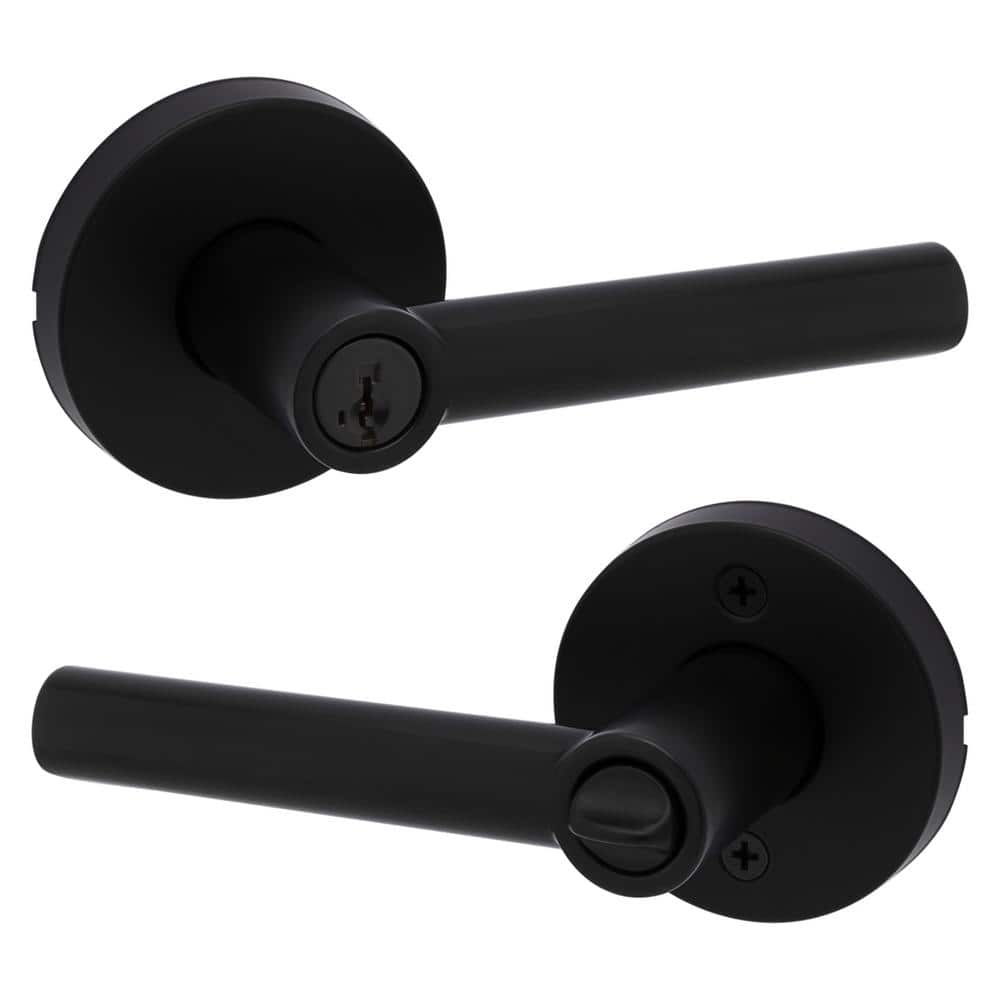 Matte Black Keyed Entry Lever with Round Rose