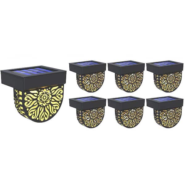 Solar Fence Lights 6-Pack Waterproof LED Deck Step Wall Lanterns Outdoor Decorations Warm Yellow Lighting in Black