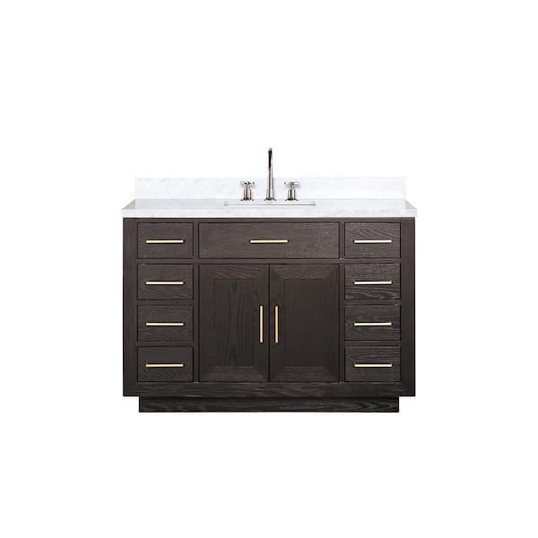 Condor 48 in W x 22 in D Brown Oak Single Bath Vanity, Carrara Marble Top, and Faucet Set