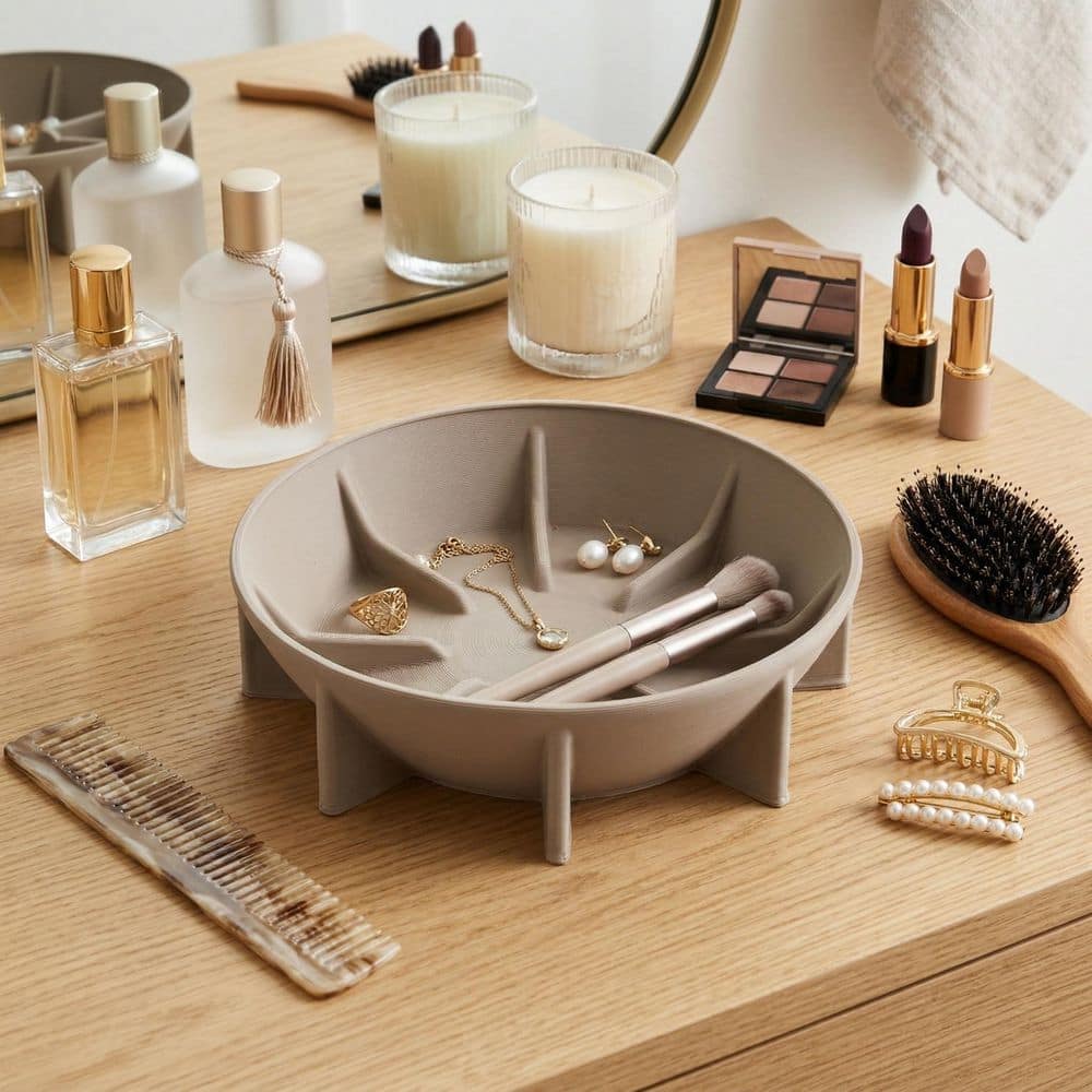 Gray Geometric Ceramic 11.5 in. Decorative 3D Printed Bowl