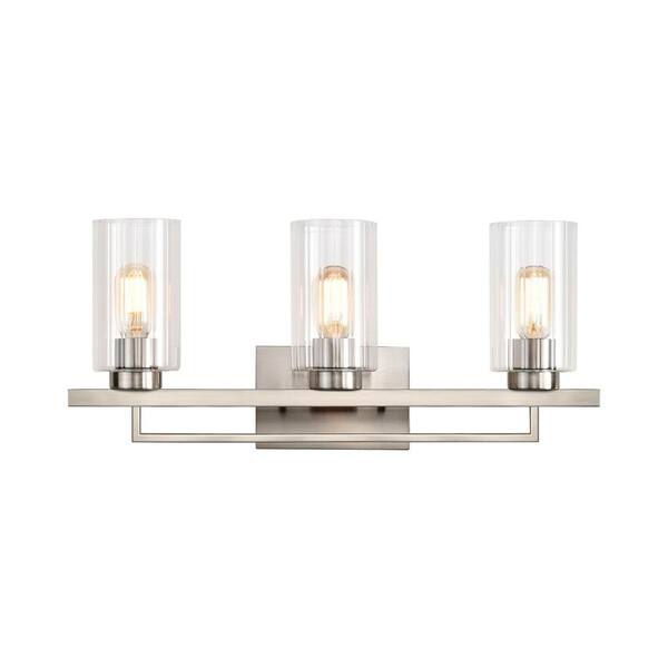Edvivi 23.5 in. 3-Light Brushed Nickel Modern Vanity Light with Clear ...
