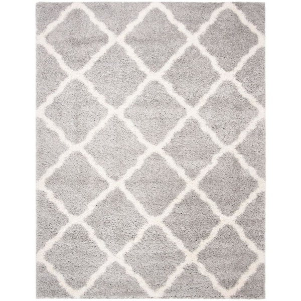 Fontana Shag 9 ft. x 12 ft. Gray/Cream Trellis Diamond Area Rug