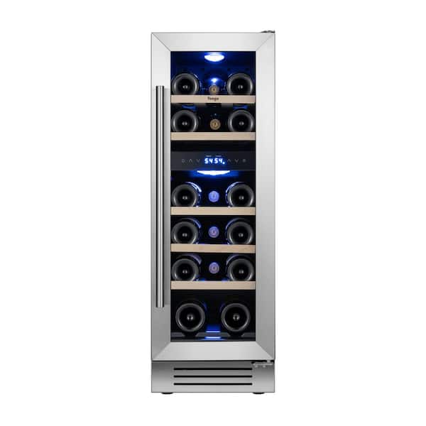 12 in. Dual Zone Built-in/Freestanding 20 Bottle Wine Cooler with Adjustable Shelves in Stainless Steel (Right-Hinged)