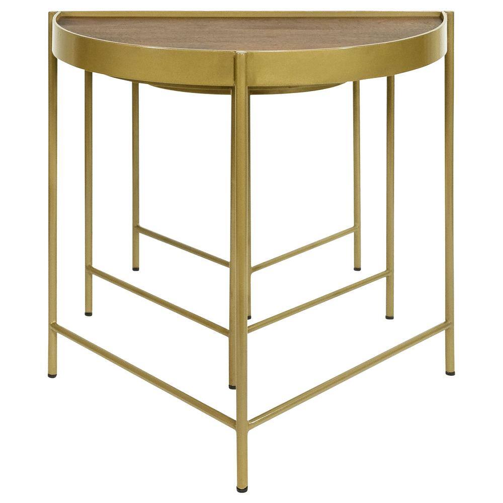 Tristen Brown and Gold Half-Moon Wood and Metal Nesting Tables