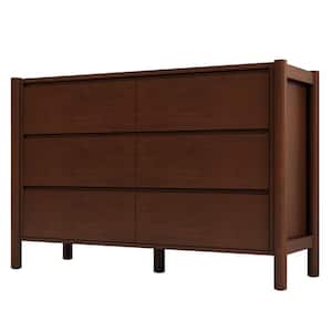 47.2 in. W x 15.7 in. D x 31.5 in. H Walnut Brown Pine Wood Linen Cabinet with 6 Drawers