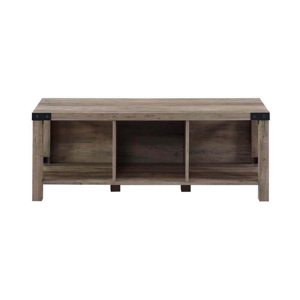 Welwick Designs Grey Wash Rustic Farmhouse Wood & Metal Entry Bench ...