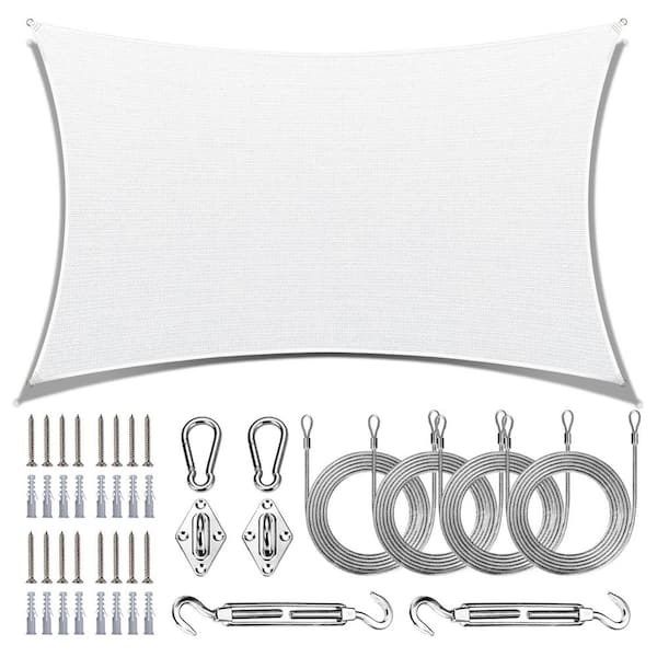 8 ft. x 10 ft. Rectangle Sun Shade Sail with Hardware Kit and Rope-White