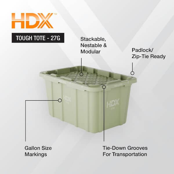 HDX 27 gal. Army Green Tough Tote-4 Pack 999-HDX-27AG-4 - The Home