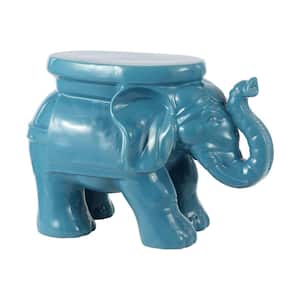 White Elephant 14.25 in. Ceramic Garden Stool, Blue