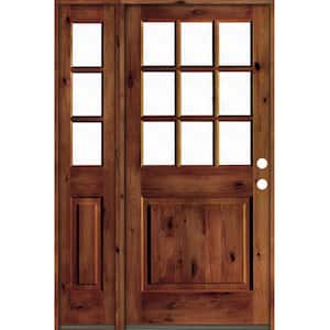 50 in. x 80 in. Alder 2 Panel Left-Hand/Inswing Clear Glass Red Chestnut Stain Wood Prehung Front Door w/Left Sidelite