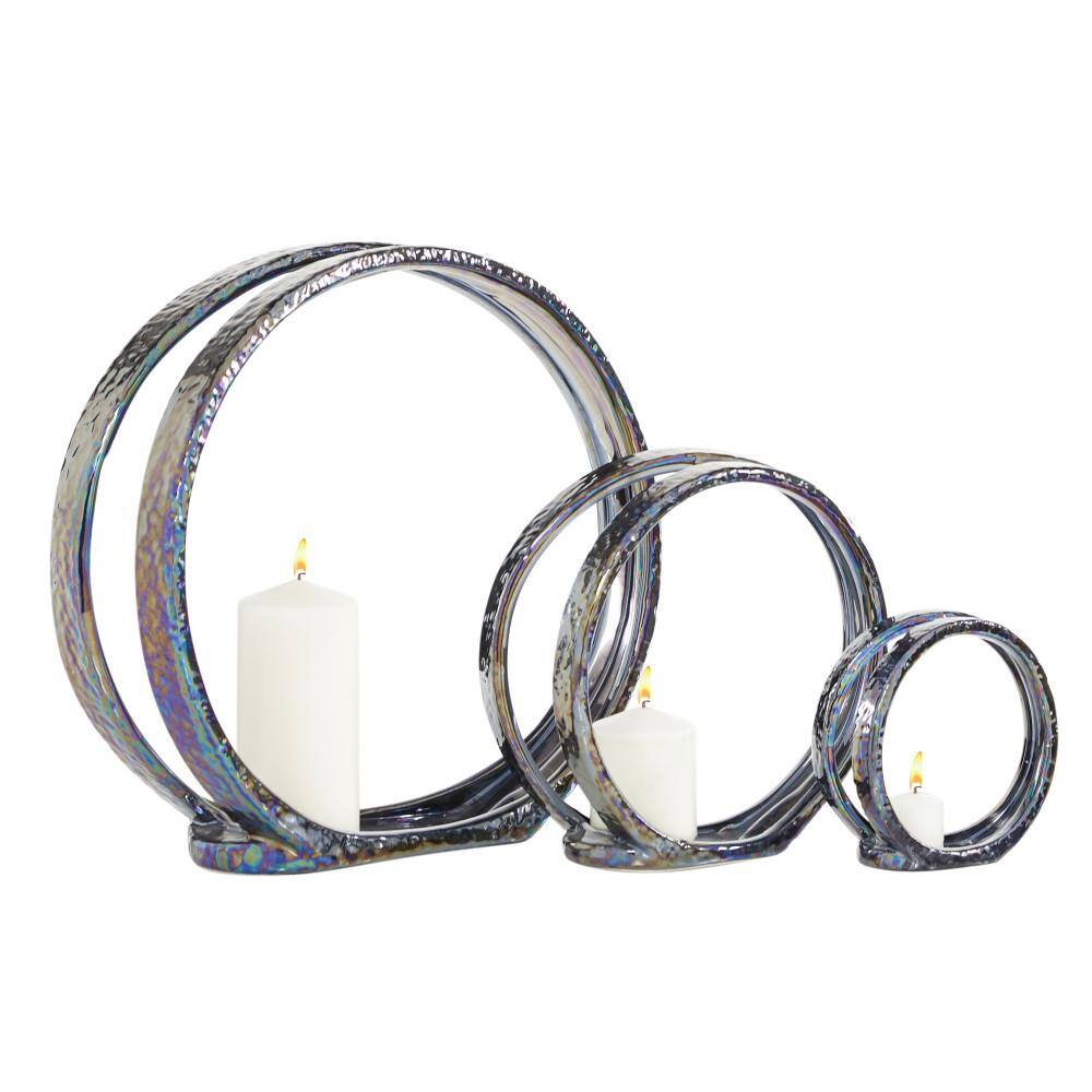 Elegant Trio Silver Ceramic Candlestick Holders, Set of 3