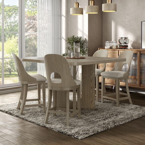 Hairin 5-Piece Rectangular White Oak Wood Top Counter Height Dining Room Set with Wire Brush and Padded Seat (Seats-4)