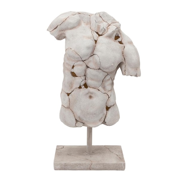 Liv & Skye White 15 in. x 25 in. Resin Cracked Torso Sculpture