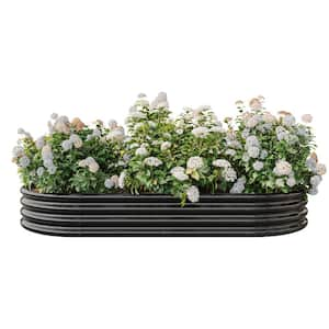 7.4 ft. x 3.7 ft. x 1 ft. Black Metal Raised Garden Bed, Oval Raised Planter for Growing Flowers, Vegetables, Herbs