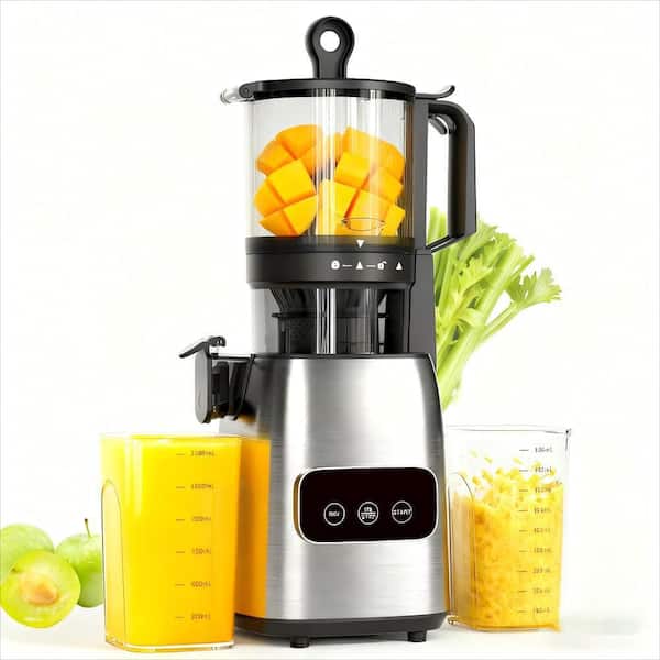 Cold Press Juicer, 4.35 in. Wide Feed Chute Juice Extractor Machine w/200W, for Vegetables and Fruits in Stainless Steel