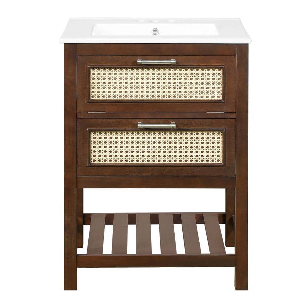 24 in. W Single Sink Freestanding Bath Vanity in Dark Brown with White Ceramic Top Unassembled price history on PriceWatchPro