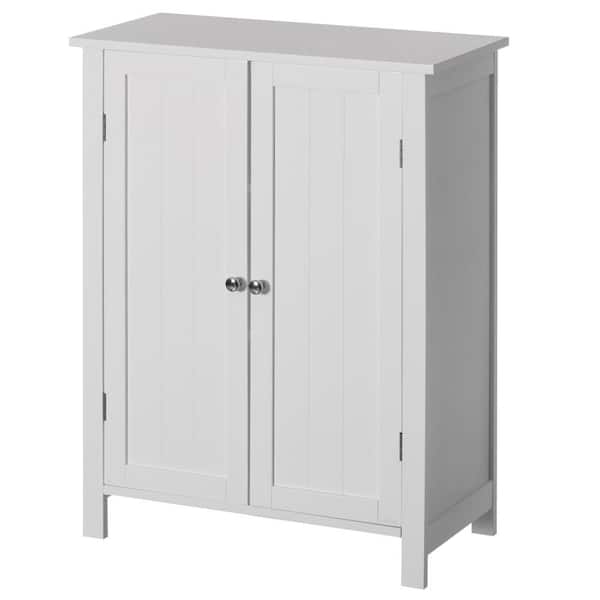 Basicwise White Wooden Bathroom Cabinet with 2-Doors and Adjustable Shelves Modern Vanity Storage 23.75 in. x 11.5 in. x 31.5 in.