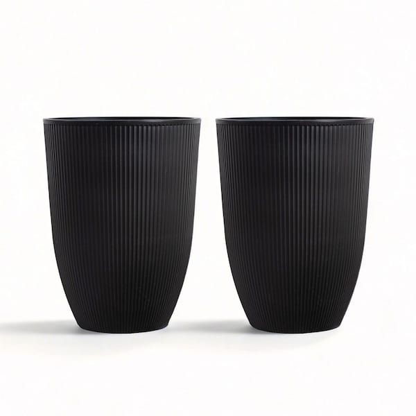 16.93 in. Top Dia x 22.64 in. H Black Polyethylene Cone Outdoor Planter with Drainage Holes (2-Pack)