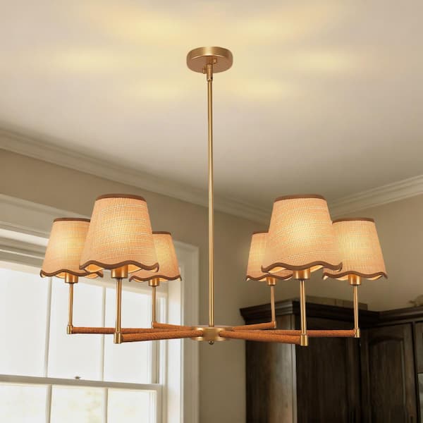 Emeritpro 6-Light Champagne Gold Traditional Chandelier with Woven