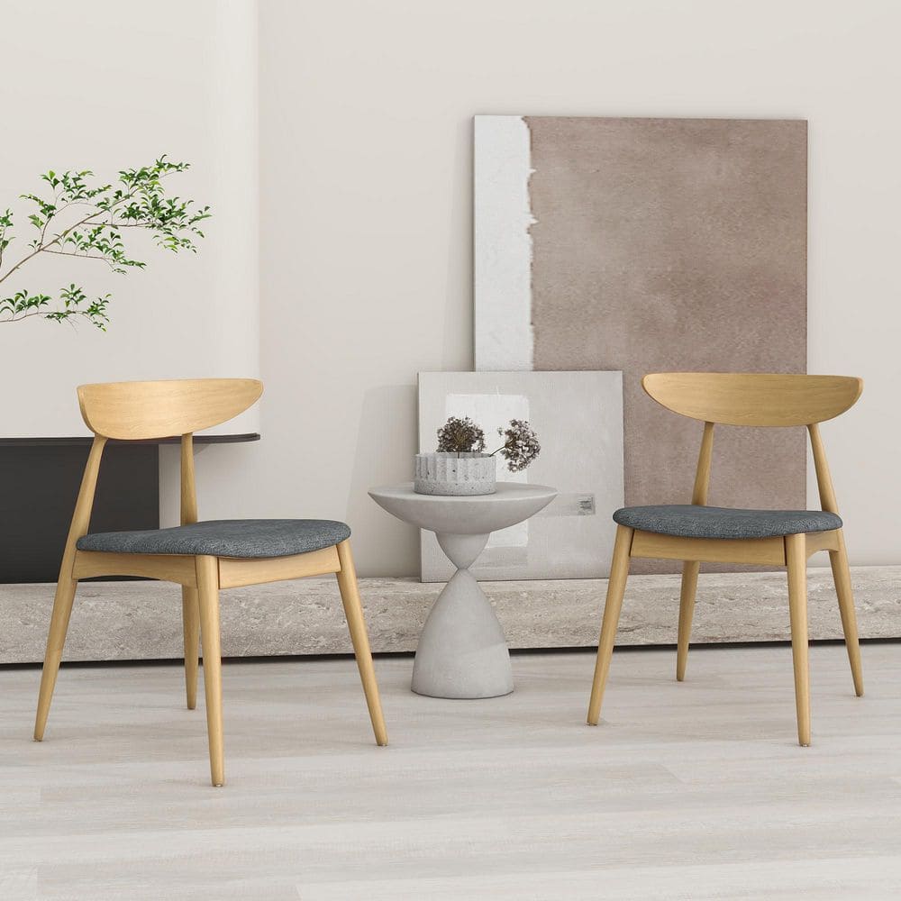 Natural and Gray 100% Solid Rubberwood Mid-Century Modern Dining Chair with TSCA-Certified Cushions (Set of 2) price history on PriceWatchPro