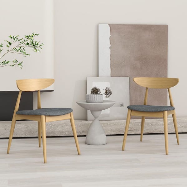 Natural and Gray 100% Solid Rubberwood Mid-Century Modern Dining Chair with TSCA-Certified Cushions (Set of 2)