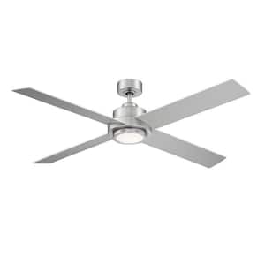 56 in. Integrated LED Indoor Brushed Nickel Ceiling Fan with Remote Control