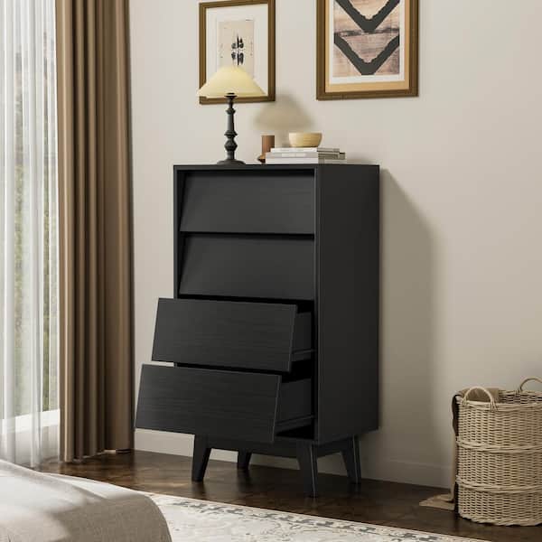 Unbranded Bevel Design Dresser Black 4-Drawer 20 in. W Chest of Drawers Vintage-Style Storage Tower Unit Dresser for Bedroom