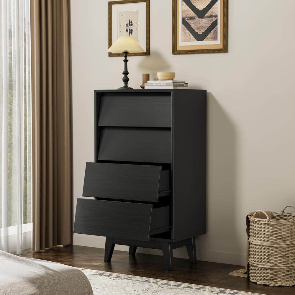 Bevel Design Dresser Black 4-Drawer 20 in. W Chest of Drawers Vintage-Style Storage Tower Unit Dresser for Bedroom price history on PriceWatchPro