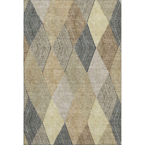 Mayfield Premium Machine Washable Abstract AMF962 Mocha 9 ft. x 12 ft. Area Rug