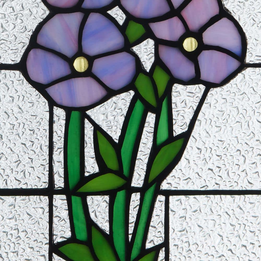 Purple and Green Stained Glass Window Panel with Forget Me Not Flowers