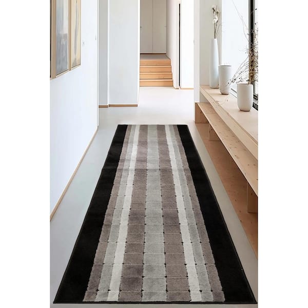 Custom Size Runner Rug Stripes Collection Gray-Black 31 in. W x 288 in. L Stair Runner 61.93 sq. ft.