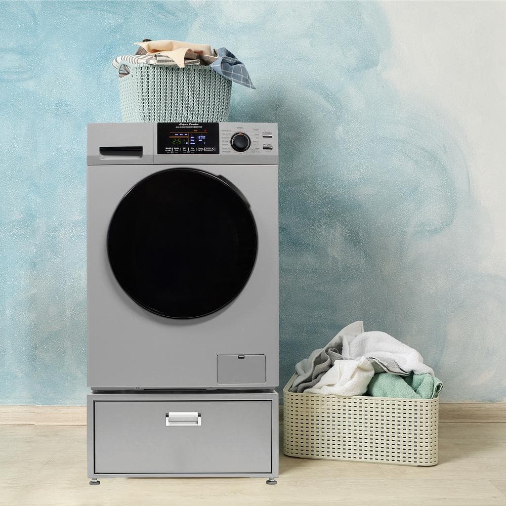 Silver Smart All-in-One Washer Dryer with Pedestal