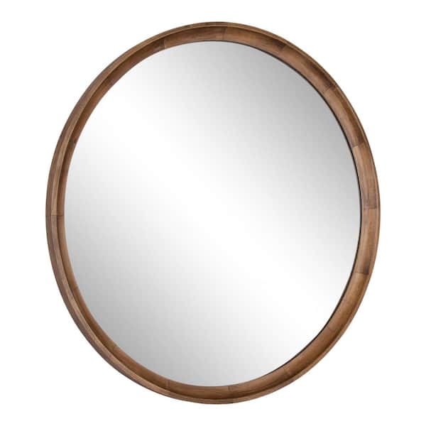 Kate and Laurel Hatherleig 34.00 in. W x 34.00 in. H Rustic Brown Round Farmhouse Framed Decorative Wall Mirror