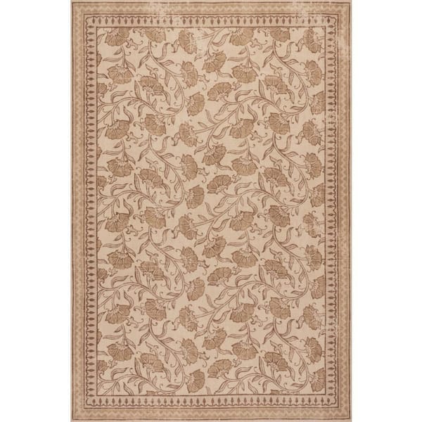 Dravee Transitional Floral and Paisley Sand 4 ft. x 6 ft. Indoor Area Rug