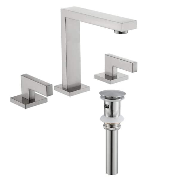 8 in. Widespread Double Handle Brass Bathroom Faucet with Pop-up Drain in Brushed Nickel