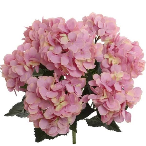 Unbranded 20 in. Pink Artificial Silk Hydrangea Bush Centerpieces 7-Head Faux Plant Set of 2, Floral Home by Artificial Flowers