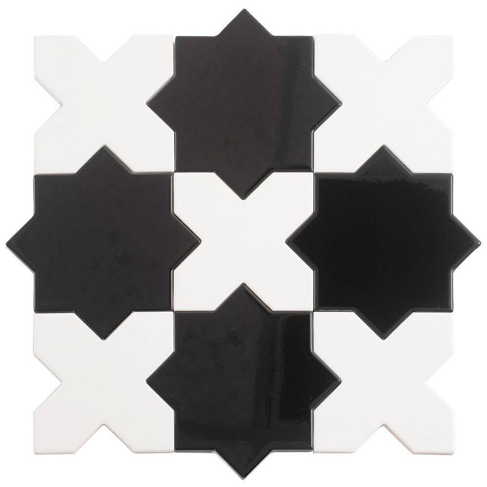 Siena 5.4 in. x 5.4 in. Black Star with Pearl White Cross Glossy Ceramic Wall and Floor Sample Tile (0.4 sq. ft.) price history on PriceWatchPro