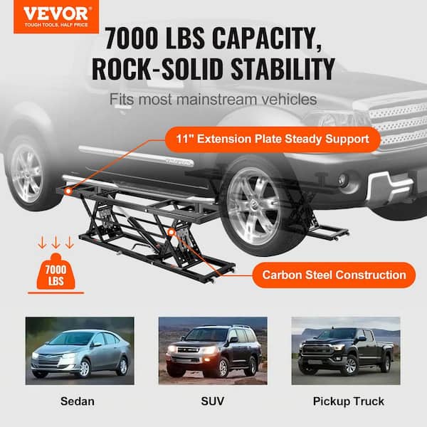 Bi-Symmetric Portable Car Lift 7000 lb. Capacity Portable Lift, Extended-Length Plates, Heavy-duty Steel, 26. 8in. Max.