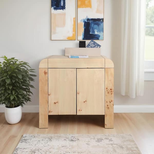 Brown Wood 32 in. Rectangle Curved Edge Design 2-Door Sideboard