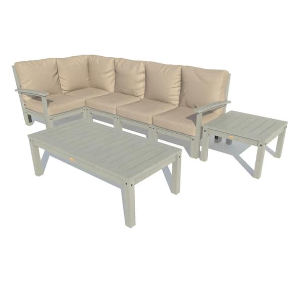Highwood Bespoke Deep Seating 7-Piece Plastic Outdoor Sectional Set, Conversation Table, Side Table with Cushions