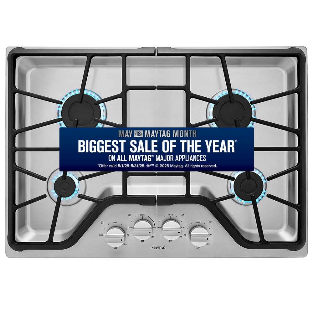 30 in. Gas Cooktop in Stainless Steel with 4 Burners Including 15000-BTU Power Burner