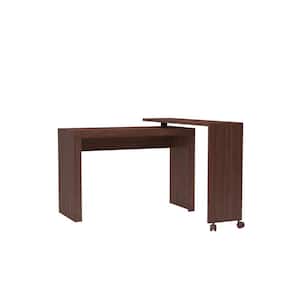 48 in. L-Shaped Nut Brown Computer Desk with Wheels