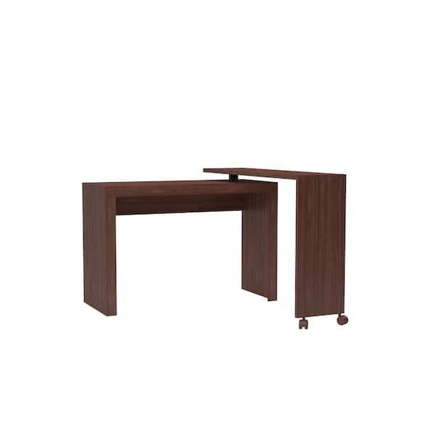 Manhattan Comfort 48 in. L-Shaped Nut Brown Computer Desk with Wheels